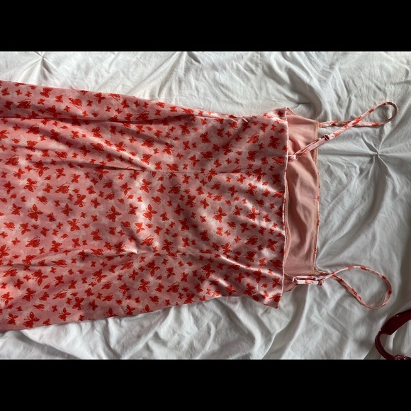 UO Pink Sleeveless Dragon Butterfly Printed Sateen Mini Slip Dress Pink Rose S - Picture 6 of 6